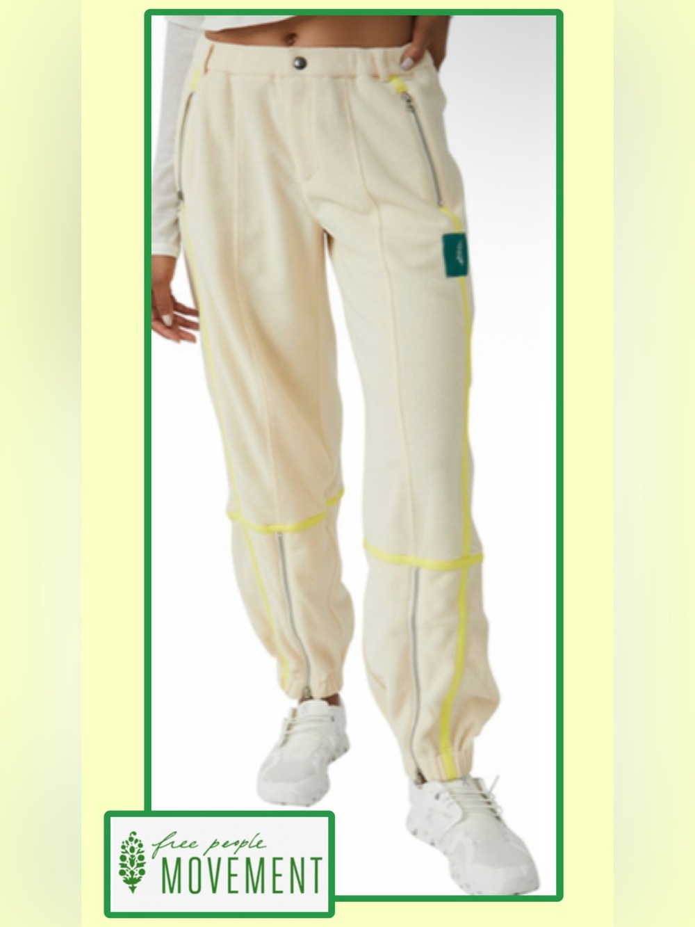 FP Movement by Free People Cream Joggers with Neon Yellow Trim